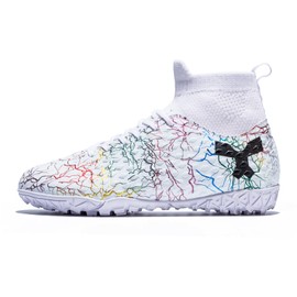 Alekaor Boys Girls Soccer Cleats Kids Football Cleats Youth Soccer Shoes Indoor Turf Soccer Shoes White,4