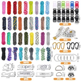 Paracord Bracelet, 36 Pieces Paracord Set, 3 m Paracord 550 Multicoloured Parachute Cord Bracelet Bands Kit with Buckles Paracord Buckle for DIY Bracelet, Dog Lead, Lanyard Key Ring