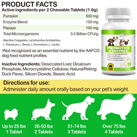 Probiotics for Dogs, 180 Chews Dog Probiotics and Digestive Enzymes, Promotes Gut Health, for Bowel Support, Immunity Health