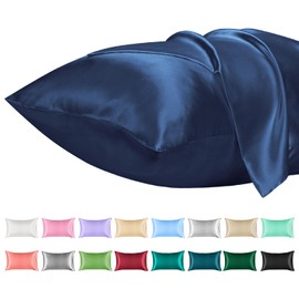 Lirex 2er Set Satin Kissenbezug 50x75cm, kissenbezüge, Weich wie Seiden Kissenbezug, Satin Kopfkissenbezug Kissenhülle für Haar und Haut kommt，Oeko-TEX Zertifiziert, Dunkelblau