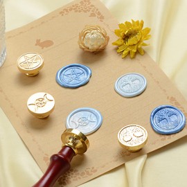 Wax Seal Stamp Set, Sealing Wax Stamps Copper Seals with Wooden Hilt, Vintage Retro Wiccan Seal Wax Stamp (Triple Moon&Pentagram&Tree of Life)