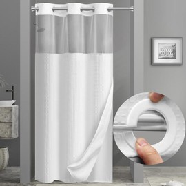 No Hook Shower Curtain with Snap in Liner Set Less Time Light Gray Waffle Shower Curtain for Bathroom Eye Door - Color: white, Size: Long 81"L x 72"W