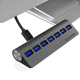 Achoro 7 Ports USB 3.0 Hub - Triangle Aluminum Alloy - High-Speed USB Port Expander - Compatible with PC, iMac, MacBook, Windows, Desktop, and More â Computer Multiple USB HUB (Space Grey)