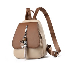 NICOLE & DORIS Mini Backpacks for Women Small Cute Backpacks Flap Anti Theft Rucksack Girls Ladies Daypack PU Leather Backpack with Pendant Khaki