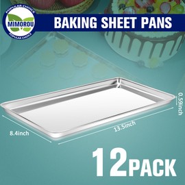 Mimorou 12 Pcs Baking Sheet Stainless Steel Cookie Sheet Small Metal Pans Professional Rectangle Oven Trays Kitchen Baking Cooking Oven and Toaster, Dishwasher Safe (13.5 x 8.4 Inches)