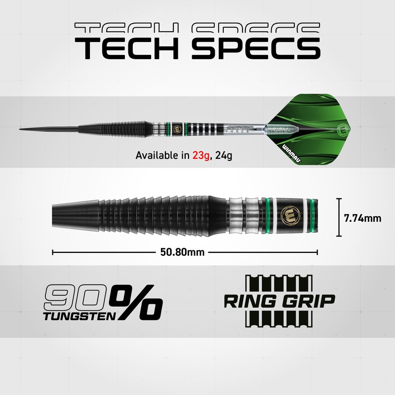 WINMAU Sniper Black 23g - Professional 90% Tungsten Darts Set