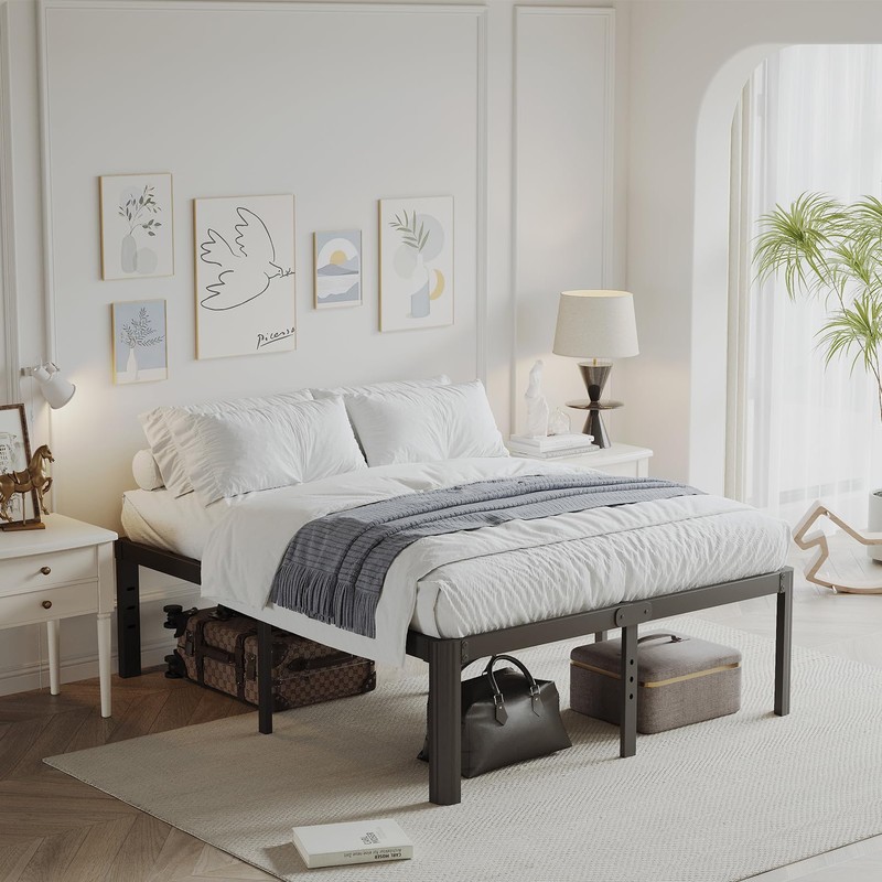 LAKKURI 18 Inch High Platform Metal Queen Size Bed Frame,