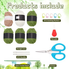 FREEBLOSS Häkelset Für Häkel Umhängetasche, Grünes Gänseblümchen, Häkeltaschen Set Für Anfänger, Häkel Einkaufstasche, Häkel Starter Set Mit Anleitung als Geburtstagsgeschenk