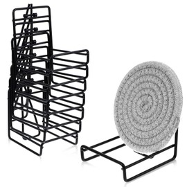 Tolare 8 Pack Black Metal Coaster Holders, Round Square, Accommodates 6 Coasters, Minimalist Design, Easy Storage