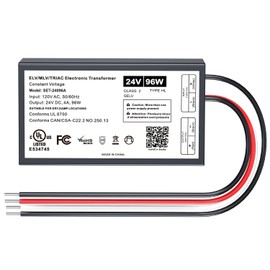 96W 24V Dimmable LED Driver, Universal Input 110V AC - 24V DC Constant Voltage Output Power Supply for All Lutron & Leviton Dimmers, Indoor/Outdoor LED Lights Transformer