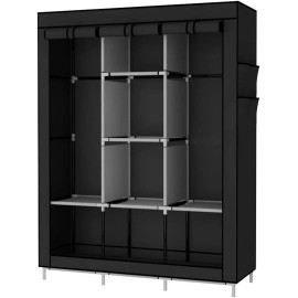 UDEAR Portable Wardrobe Closet Clothes Organizer No-Woven Fabric, Black
