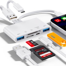JOOPSHEE Lector de Tarjetas de Memoria 5en1, Adaptador USB y Lector de Tarjetas SD para Phone/Pad, Dispositivos USB C y USB A con Ranuras para Tarjetas Micro SDySD