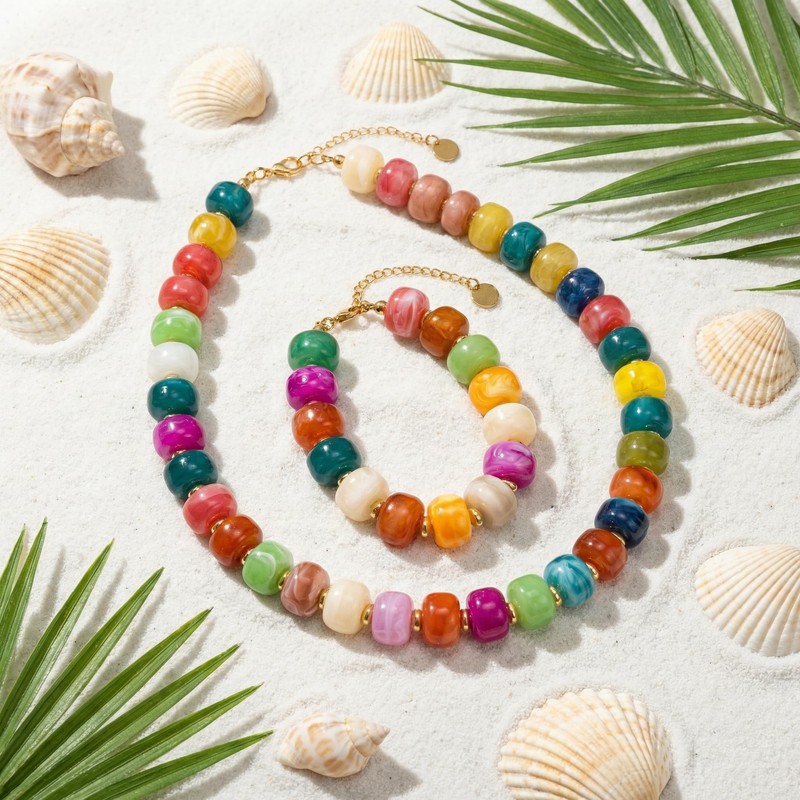 Gmai Chunky Bead Necklace and Bracelet Set for Women Boho