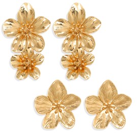 DOPENSPI Golden Flower Earrings, Statement Earrings for Women, Golden Flower Earring, Trendy Stud Jewellery, Birthday Gift for Girls and Women