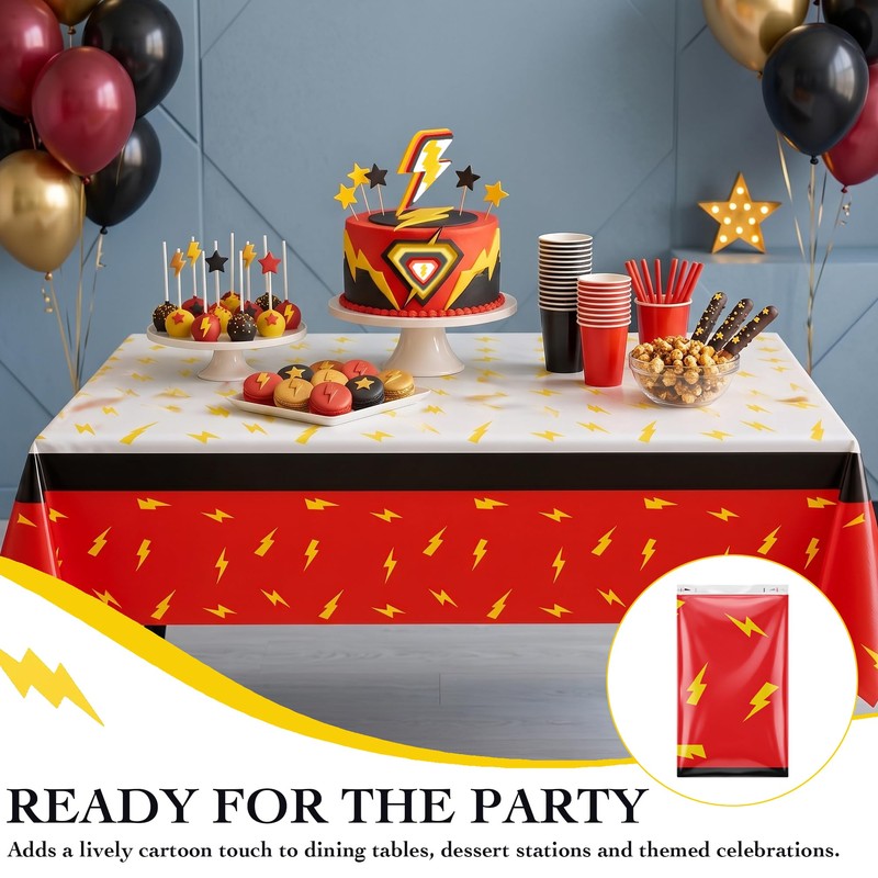 1 Pack Cartoon Tablecloth: Red & White Lightning Bolt Party