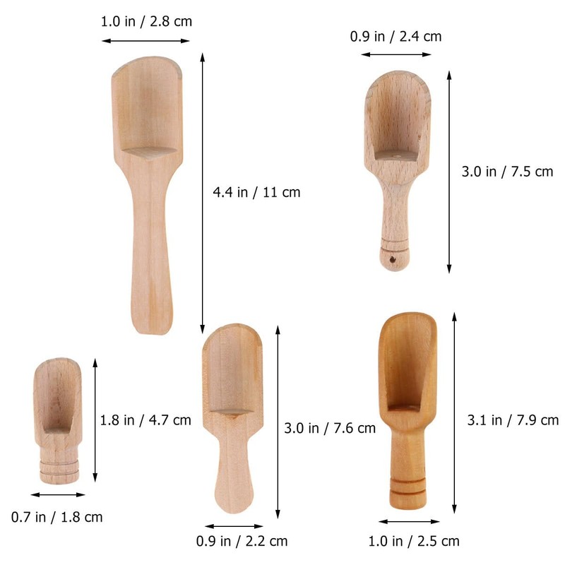 Healvian Washing Jar Spoons 5 Pcs Mini Wooden Scoop Small