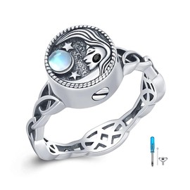 Moon Star Urn Ring for Ashes for Women 925 Sterling Silver Moonstone Celtic Knot Cremation Rings for Ashes Memorial Jewelry for Women (9)
