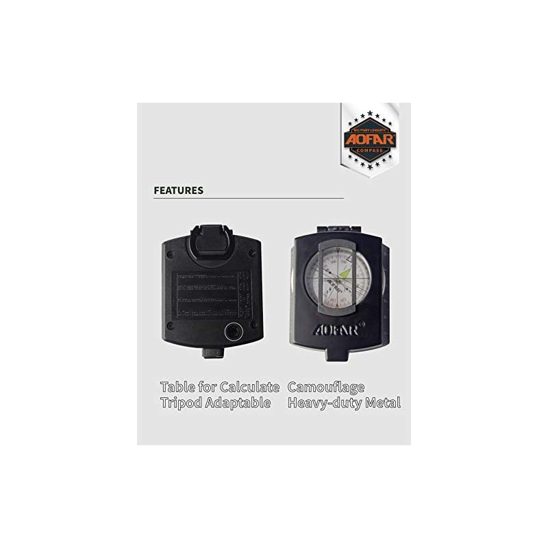 AOFAR Military Compass AF-4580 Black Lensatic Sighting Navigation, Waterproof and
