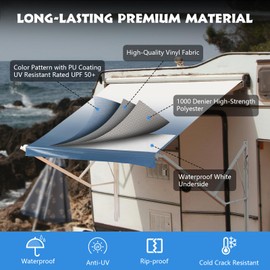 RV Awning Fabric Replacement, Heavy-Duty 18.5oz Vinyl Weatherproof Camper Awnings, Universal Outdoor Canopy for Camper, Trailer, and Motorhome Awning Replacement, Royal Blue Fade, 21'(20'2" Fabric)