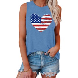 SUWATOIN Women American Flag Heart Tank Tops USA 4th of July Patriotic Sleeveless Shirts Stars Stripes Tee Top
