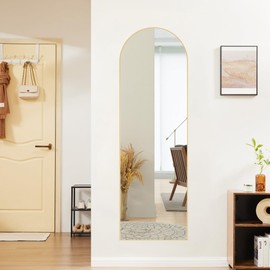 Sweetcrispy 59"x16" Arched Full Length Mirror, Standing or Leaning Full Body Mirror with Aluminum Alloy Thin Frame, Suitable for Bedroom or Cloakroom,Gold