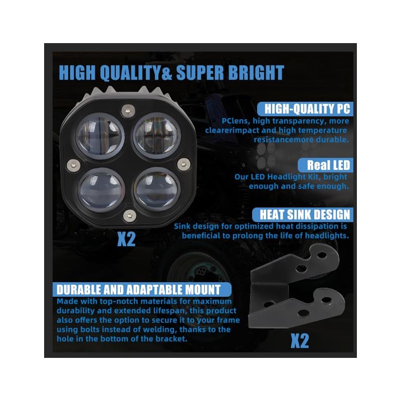 2 x Headlights Head Lights Kit Assembly For YAMAHA BANSHEE