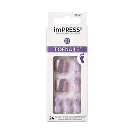 KISS imPRESS No Glue Pedi Press-On Toenails Includes 24 Nails, Prep Pad, 1 Manicure Stick, 1 Mini File