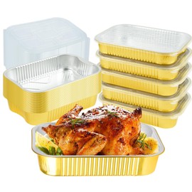 Petyuse 15 Pack Heavy Duty Aluminum Foil Pans with Lids 9x13, Gold Aluminum Foil Baking Pan Half Size Double Thick Tin Foil Food Container with Lids for Baking, Meal Prep, Freezer and Takeout