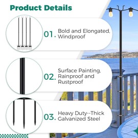GarveeTech 11ft 4-In-1 Outside String Lights Poles,Outdoor String Light Poles Stand for Patio, Garden, Bistro, Wedding, Parties,Deck,Black (4 Pack)