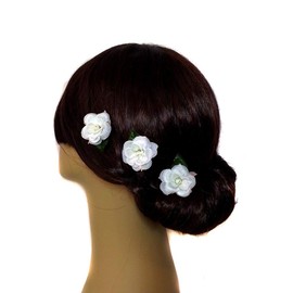 EmilyRose Couture White Wedding Bridal Flowers Hair Pins-Set of 3