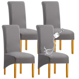 BOGUANG Waterproof XL/Oversized Dining Chair Cover, Parsons Chair Covers(Light Grey, Set of 4(XL))