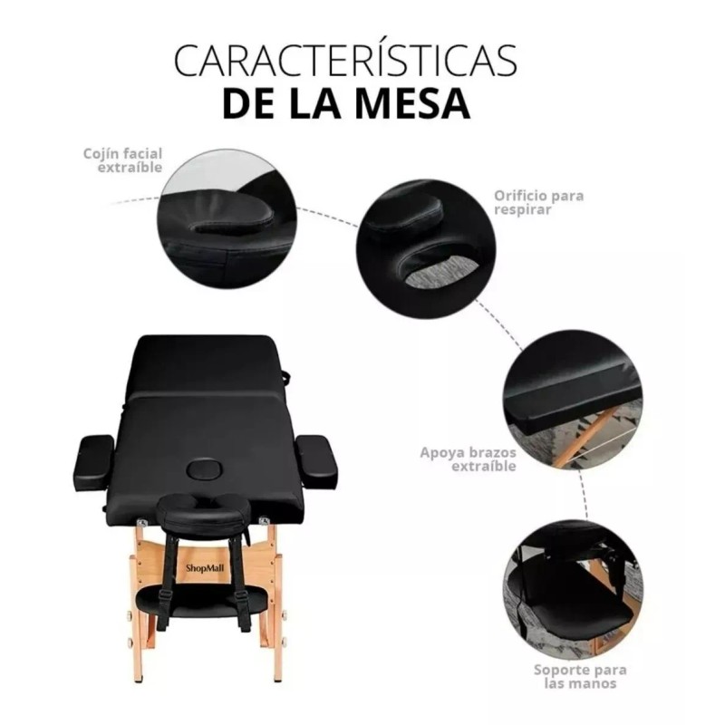 ShopMall Camilla portátil spa de madera color negro ShopMall Cama