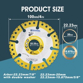 HIGHDRIL Diamond Metal Cutting Disc - 100mm/ 4inch Heavy Duty All-Purpose Cutting Disc for Rebar Sheet Metal Angle Iron Stainless Steel Granite Marble