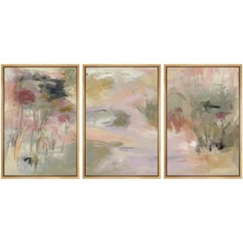 SIGNWIN Framed Canvas Print Wall Art Set Abstract Floral Garden in Soft Pastels Illustrations Modern Art Decorative Zen for Living Room, Bedroom, Office - 16"x24"x3 Natural