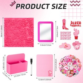 Wonderjune 12 Pcs Magnetic Locker Accessories Include Locker Organizer Pen Holder Preppy Stickers Mirror Faux Fur Rug Whiteboard Marker Magnet, Back to School Essentials(Cowgirl)