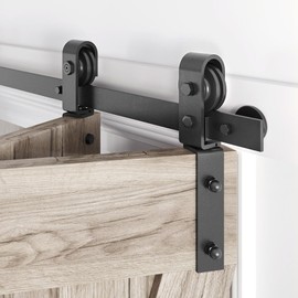 Roymelo 36" Bifold Sliding Barn Door Hardware Track Kit,Side Mounted Black J Shape Roller,Smoothly and Quietly,Assembly Easy,Fit Double 16" Bi-Folding Doors (Door Not Included)