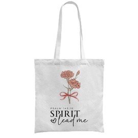 ShowDraven Christian Spirit Lead Me Tote Bag, Christian for Women Faith, Religious Bible Verse Gifts, Coquette Pink Bow Carnations Floral Canvas Tote Bags, 15x15inch