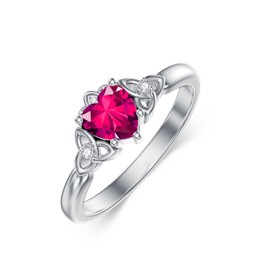Wildari Celtic Trinity Knot Ruby Birthstone Ring 925 Sterling Silver Irish Claddagh Promise Ring with July Birthstone Irish Good Luck Jewelry Gifts for Women Her#8