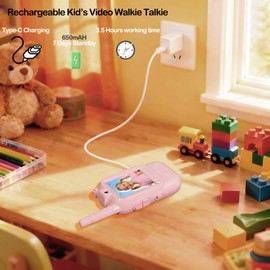 Video Walkie Talkie Toys for Kids, 2 Pack Rechargeable Long Range Two Way Radios Walkie Talkies with Screen，Toys for Family Games, Outside, Camping, Hiking，for Ages 3-12 Blue+Pink