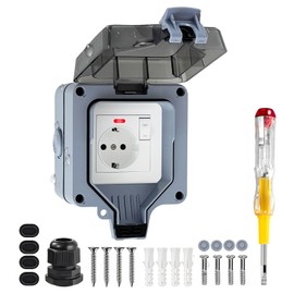 Vonsera Outdoor Socket Waterproof IP66, Outdoor Socket Waterproof with Switch Indicator Light, 1-Way Lockable Outdoor Socket Surface-Mounted with Hinged Lid for Wet Rooms, Garden