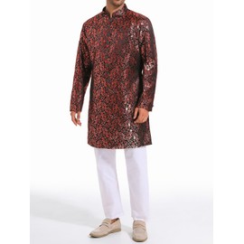Runcati Mens Kurta Sherwani Coats Kaftan Indian Ethnic Royal Suits Shiny Mandarin Collar Wedding Festive Party Blazer