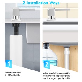 CREA Soap Dispenser Built-in, Soap Dispenser for Kitchen Sink, Countertop Soap Dispenser for Sink with 17 OZ Bottle and 39" Extension Tube Kit, Refill from The Top, Chrom