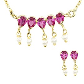 Efulgenz Gold Tone Indian Bollywood Ethnic Pink Traditional Pendant Necklace Chain Earrings Jewelry Women