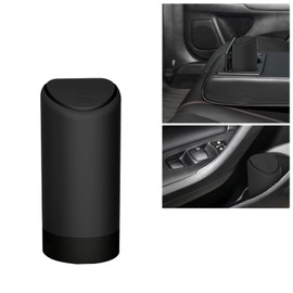Nowkont 1 Pack Car Trash Can, 2.5In x 6.2In Soft Silicone Portable Vehicle Trash Cup with Lid, Universal Embedded Waterproof Automotive Trash Storage Accessories for Truck SUV Car (Black)