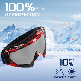 ActHose Ski Goggles for Men,Adult Motocross Skiing Snow Goggles ultraviolet rays, sandstorms, strong winds and fog (Red black and gray frame and gray lens)