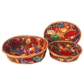 Comarco Sa Set of 3 Oval Baskets Made of Wicker and Printed Fabric (29 x 21 x 9 cm - 25 x 19 x 7 cm - 22 x 16 x 6 cm)