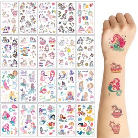 GGUFAY Meerjungfrau Einhorn Tattoo Set Kinder, 20 Blätter Tattoo Kinder, Tattoo Spielzeug, Schultüte Einschulung Geschenk Mädchen, Meerjungfrau Einhorn Tattoos Deko Kindergeburtstag
