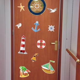 Konohan 12 Pcs Cruise Door Magnets Cruise Cabinet Door Decorations Magnetic Stickers Sea Navigation Summer Fridge Car Magnets for Cabin Carnival Refrigerator