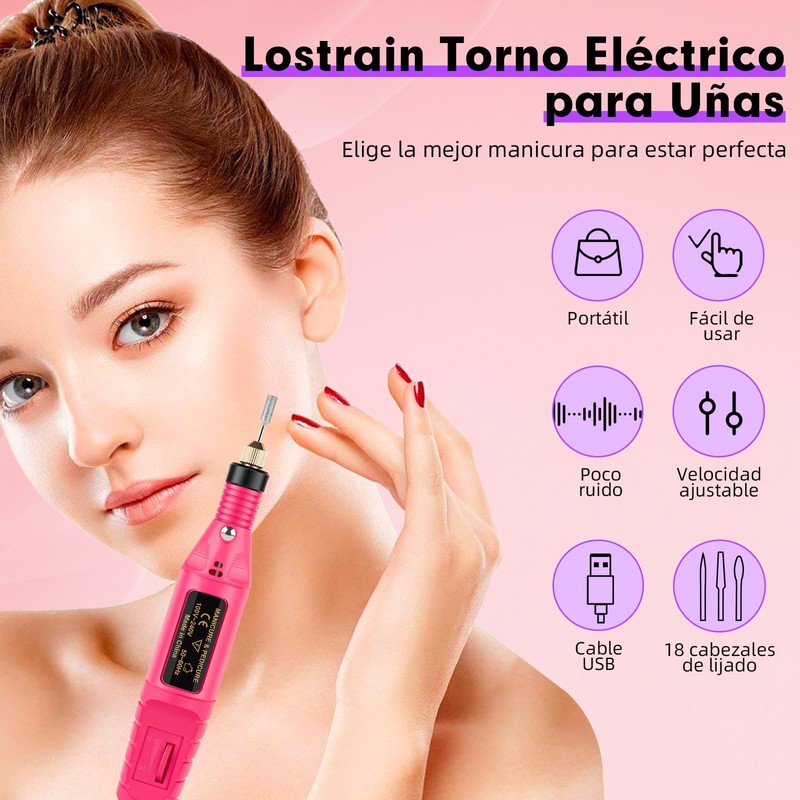 Drill para Uñas Profesional,Lostrain Lima de Uñas Eléctrica con 18