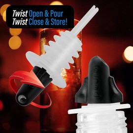 Pouro Alcohol Liquor and Spirits Bottle Pourer Pouring Dispenser Spout Twist to Open and Pour, Twist to Close and Store Bar Juices, Cremes, Syrups, Dressings, Soaps (Black, 10)
